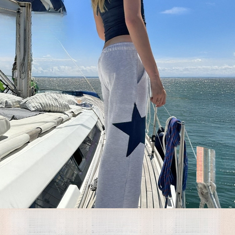 Long Pants 5 Autumn and Winter New Women's Star Print Drawstring Elastic Waist Casual Wide-Leg Sweatpants