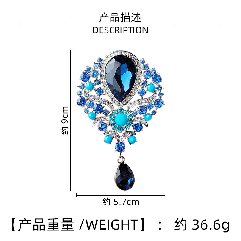 Retro popular gran gota de cristal colgante broche temperamento exagerado diamante broche accesorios joyas de ropa mujer image 6