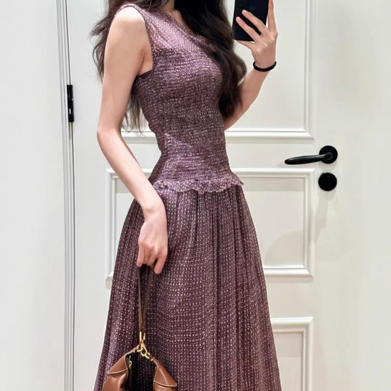 Polo26 Summer French Style Slimming Draped Chiffon Sleeveless Dress Women's Wholesale Nanyou Factory In-Stock Dress Polo26 Summer French Style Slimming Draped Chiffon Sleeveless Dress Women's Wholesale Nanyou Factory In-Stock Dress