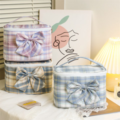 Cute butterfly knot hand-held makeup bag with Japanese and Korean style, multi-functional, colorful, and stylish, JK grid, large capacity bag