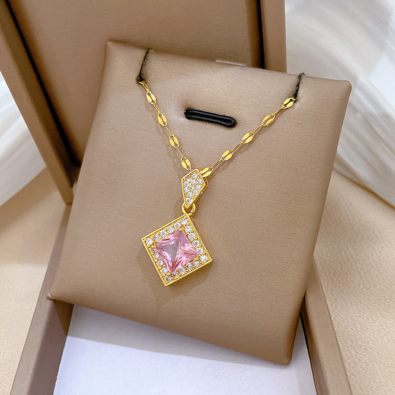 【钛钢】微镶项链耳环套装轻奢菱形吊坠个性气质宴会耳饰项饰组合详情2