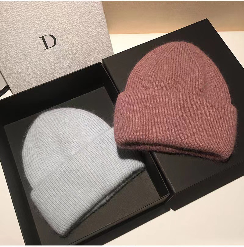 Solid Color Pattern Winter Season Women's Gender Simple Style, Classic Style Style Japanese High-End New Rabbit Fur Knitted Woolen Cap Women's Fashion Autumn Winter Japanese Beanie Hat Thermal Head Cover Knitted Hat