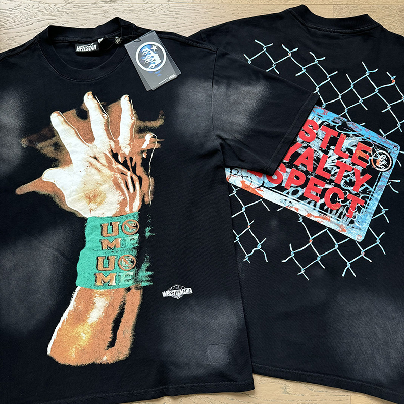 25ss 夏新作 Hellstar アメリカンファッション ハイストリート ウォッシュ加工 ダメージ加工 プリント ゆったり 半袖 Tシャツ 男女兼用|undefined