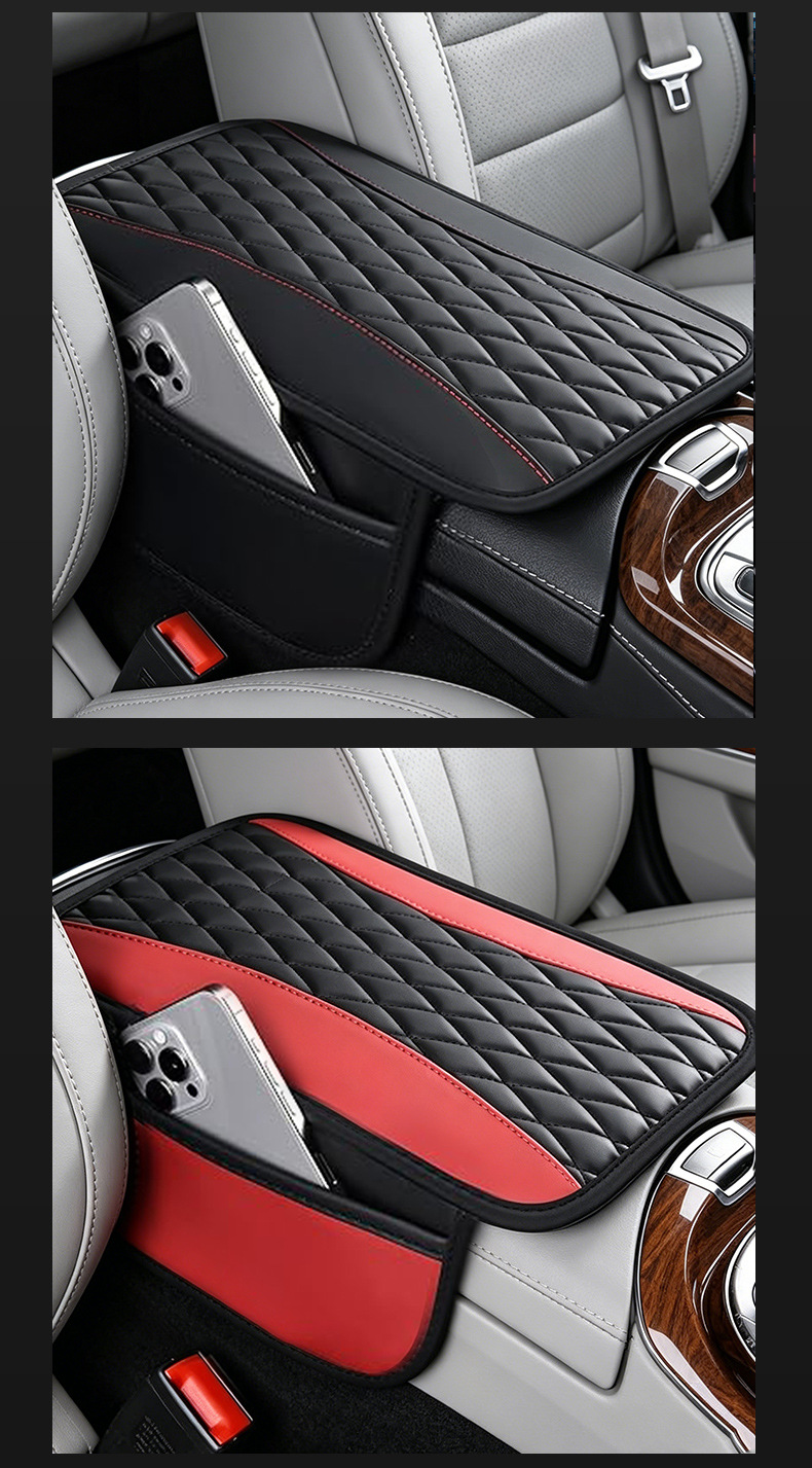 Armrest Box Cushion with Diamond-Shaped Double-Stitched Pattern, Universal Type, High-End Car Central Armrest Box Pillow Protective Cover