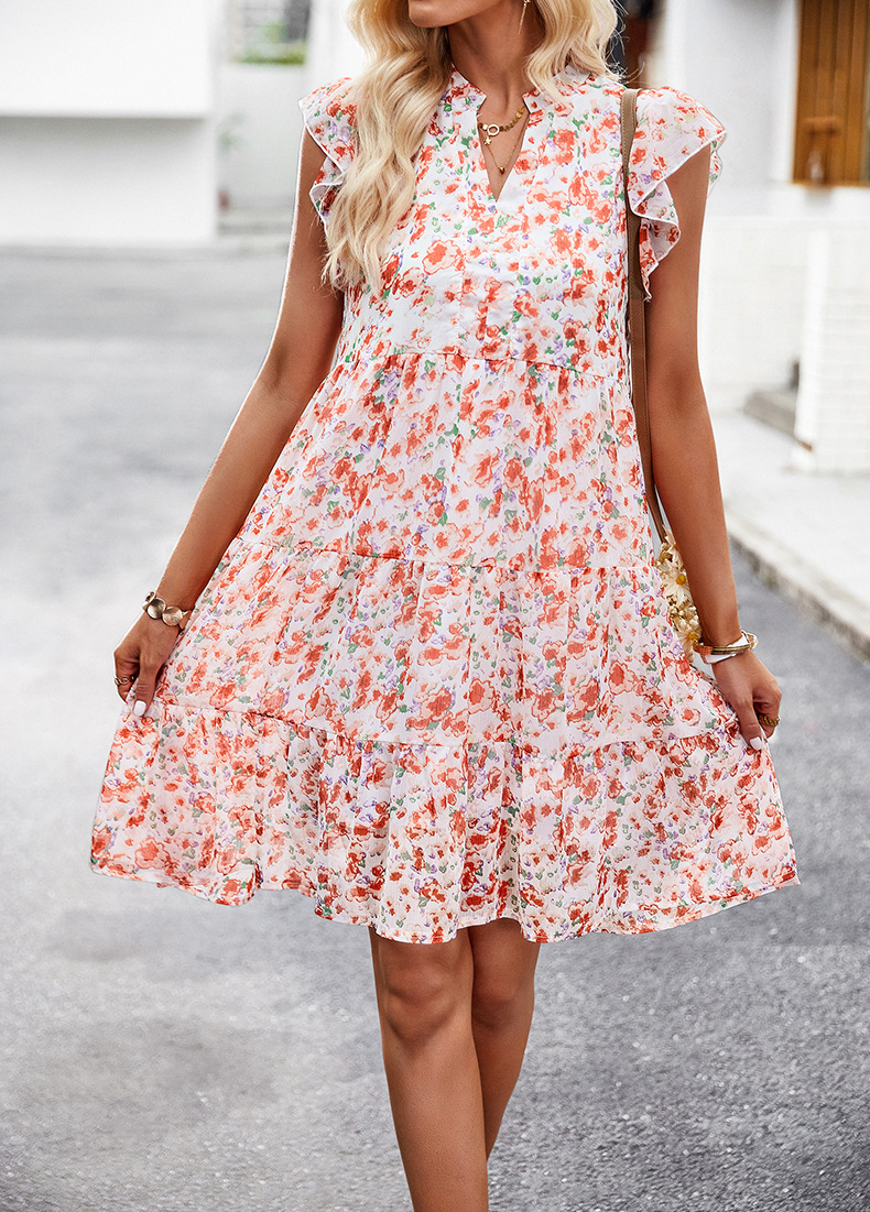Summer Printed A-Line Dress with Waist Control - Short Length - Ootddress