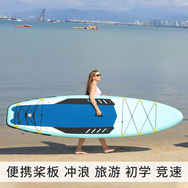 厂家直销跨境充气冲浪板加厚PVC拉丝材质水上划水板SUP浆板瑜伽板
