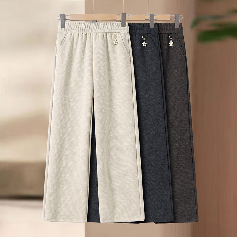 Mom's Autumn Style Wide-Leg Straight Pants for the Elderly Women's Spring Elastic Waist Casual Pants New Grandma's Pants
