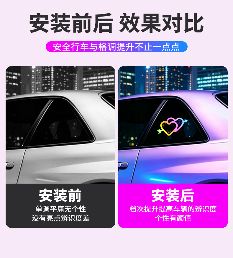 Car Heart-Shaped Light, Solar Decorative Light, Led Warning Light, Triangular Window Rear Window Car-Mounted Fun and Cute Atmosphere Light