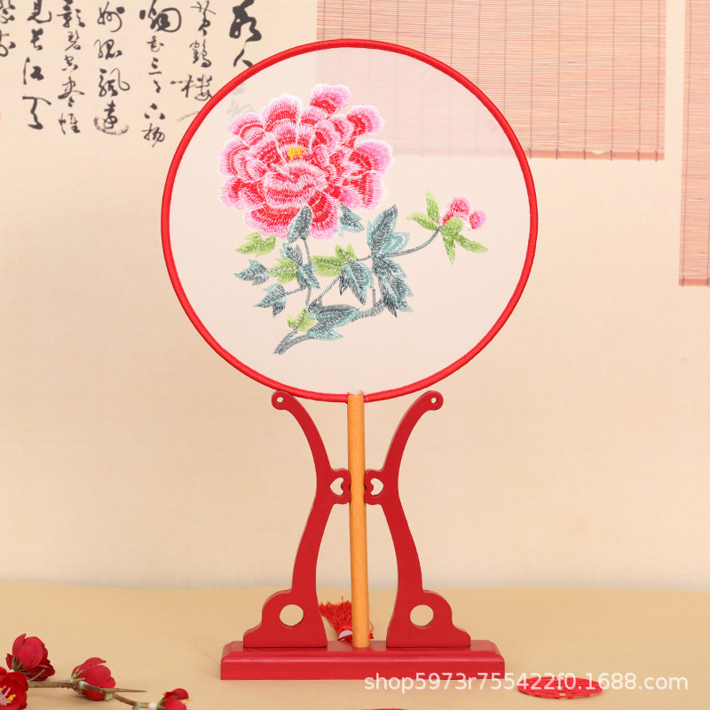 现货中式团扇架竹制扇座托古风宫扇架子婚礼新娘扇架竹木团扇架