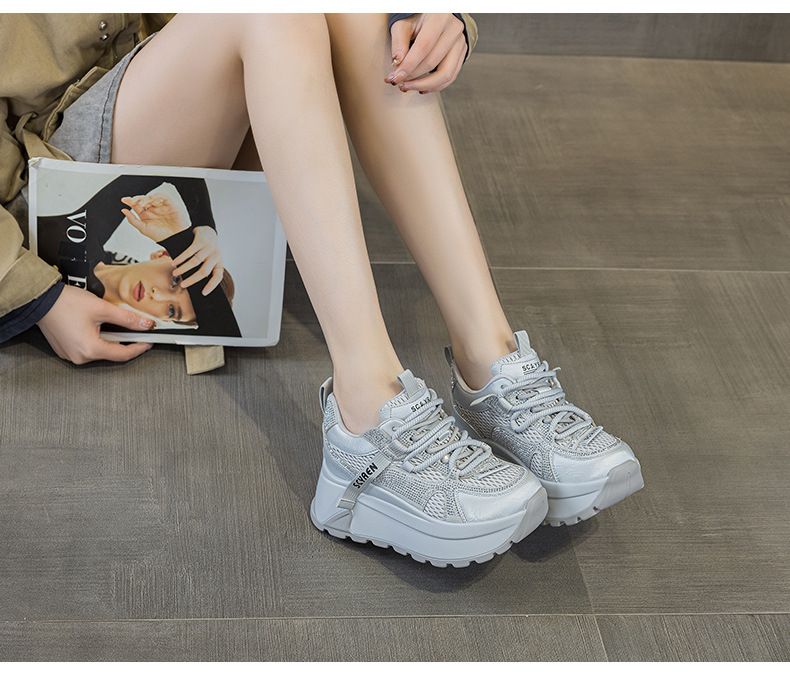 Giày sneaker nữ đế dày phong cách cổ điển phối lưới và da — Vàng lưới 5027-1, Đỏ da 5027, Xám lưới 5027-1, Đỏ lưới 5027-1 chi tiết 39