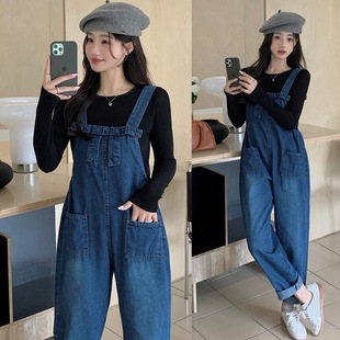 Maternity clothing European station Denim suspenders 2025 spring new foreign style age-reducing adjustable plus size two-piece suit