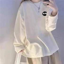 新疆纯棉包领 白色打底衫秋冬季2024新款洋气长袖t恤大码女装上衣