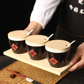 福字调料缸意境菜土陶酒店餐具小水缸特色储物收纳缸陶瓷茶叶罐子