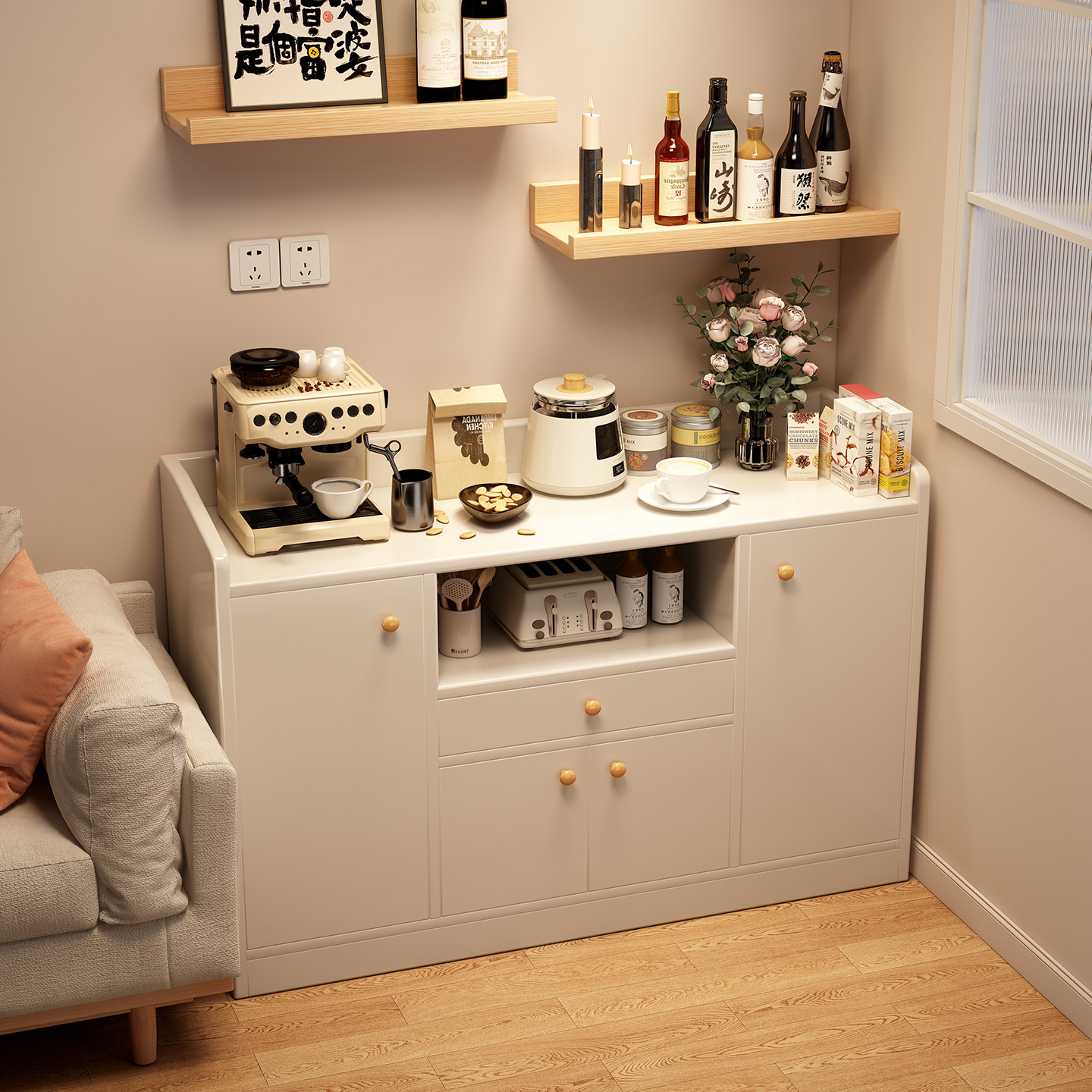 Tea Cabinet Household Wall-Mounted Large-Capacity Storage Cabinet Cabinet Storage Cabinet Sideboard Living Room Wine Cabinet Storage Cabinet