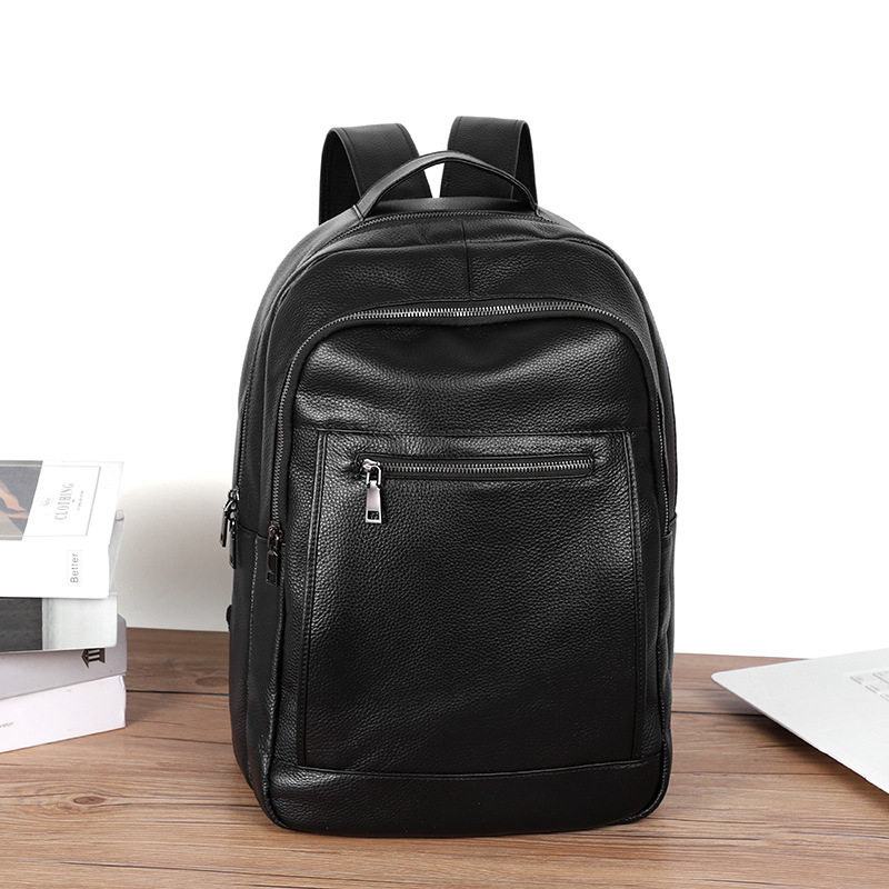 Ba lô da bò lớp đầu dung tích lớn nam da thật 29×20×41 cm — Màu đen
