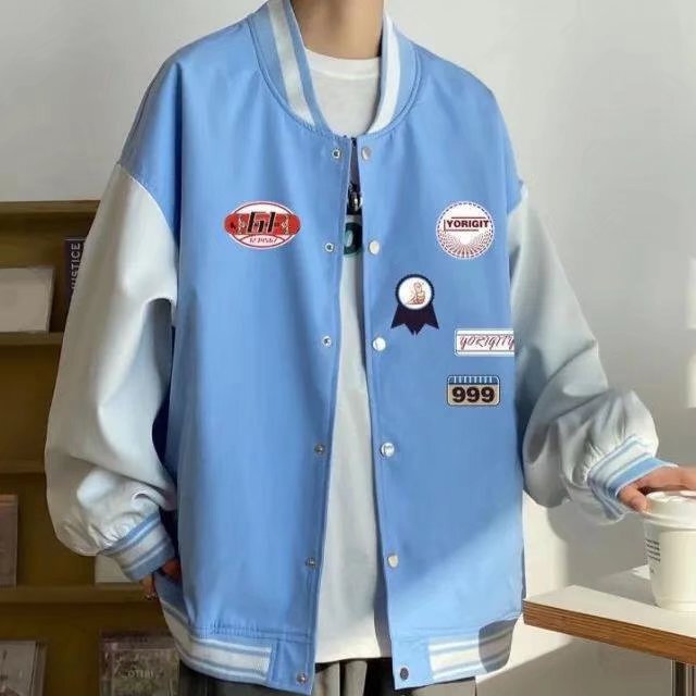 一件代发美式潮牌夹克外套男简约拼接棒球服宽松休闲夹克外套男|undefined