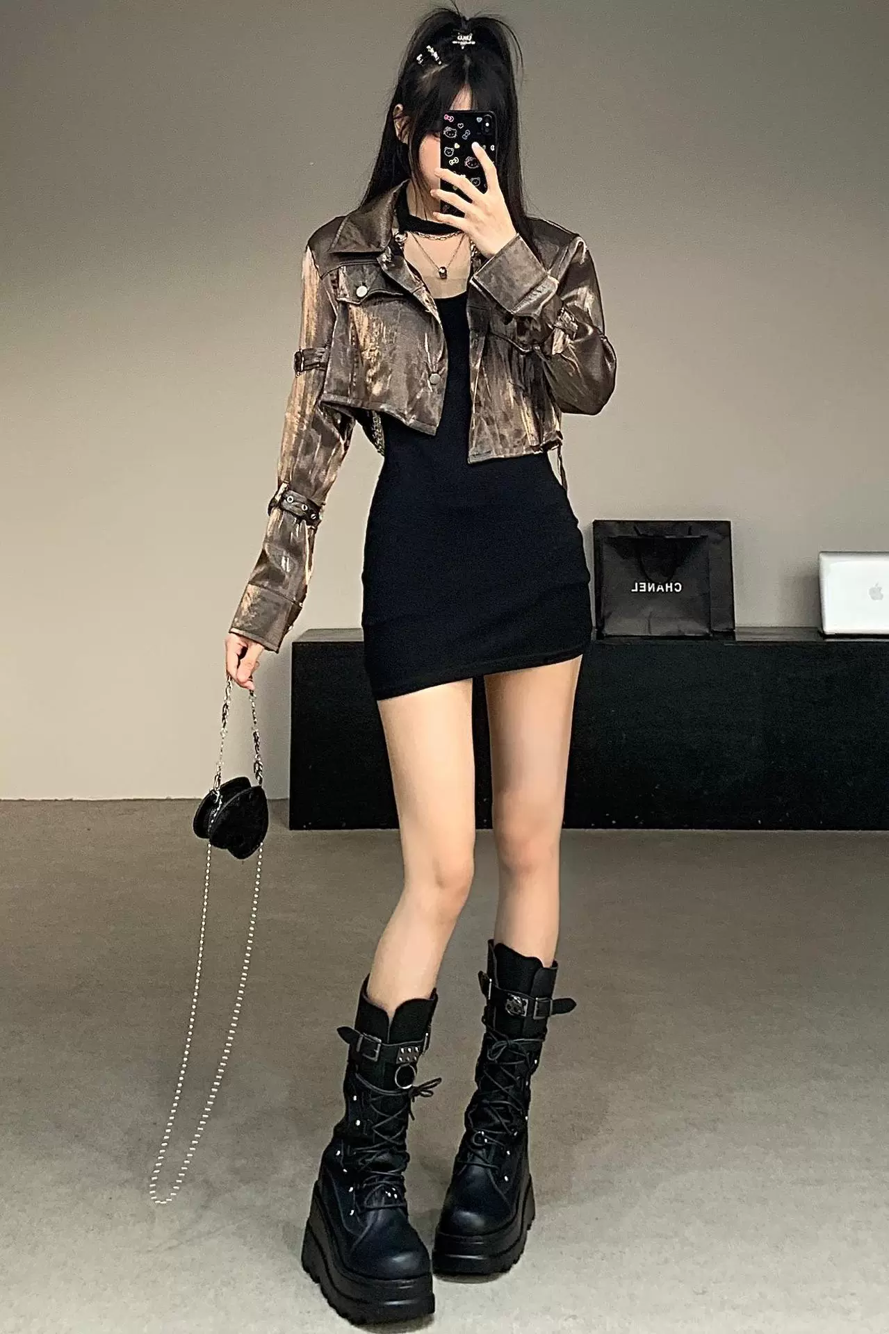 Glass belt, jacket, shirt, autumn