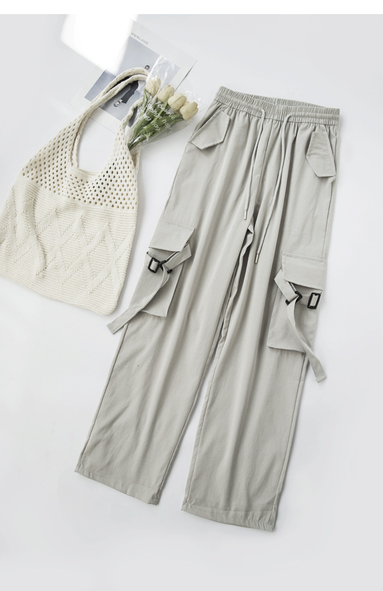 Pink work pants for women, summer, thin, high-waisted, slimming, wide-leg, straight-leg casual pants, American quick-drying sport pants pic 29