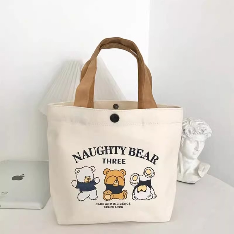 クマのキャンバスバッグハンドバッグキャンバスバッグ新しいクマの仕事ハンドキャリーキャンバスバッグポータブルプリントランチバッグ|undefined