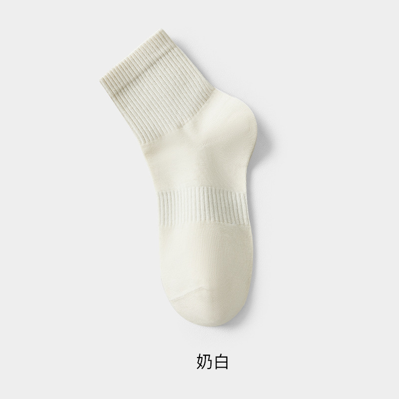 袜子女款春秋纯棉100%中筒袜无骨抗菌棉袜防臭运动黑白色全棉短袜|undefined