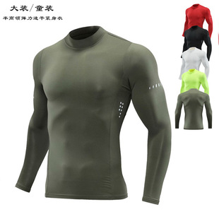Cross-Border Amazon Long-Sleeved Quick-Drying Bodysuit Men's Half Turtleneck Sports T-Shirt Running Fitness Clothing Elastic Training Clothing