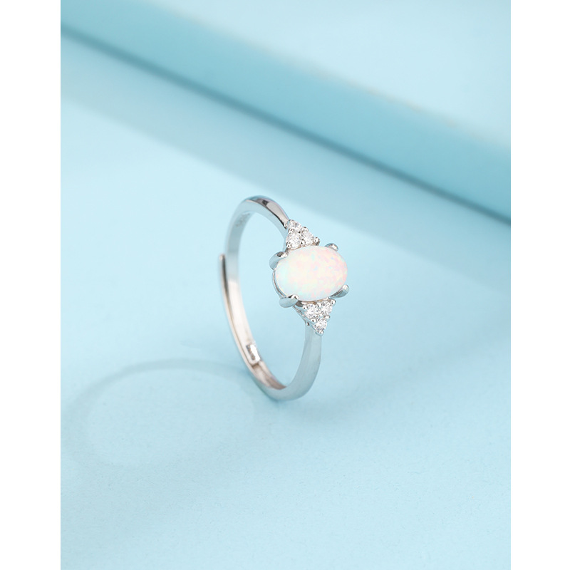 Temu transfronterizo 925 plata esterlina Opal anillo de mujer ins abierto ajuste Amazon Europa América Opal anillo