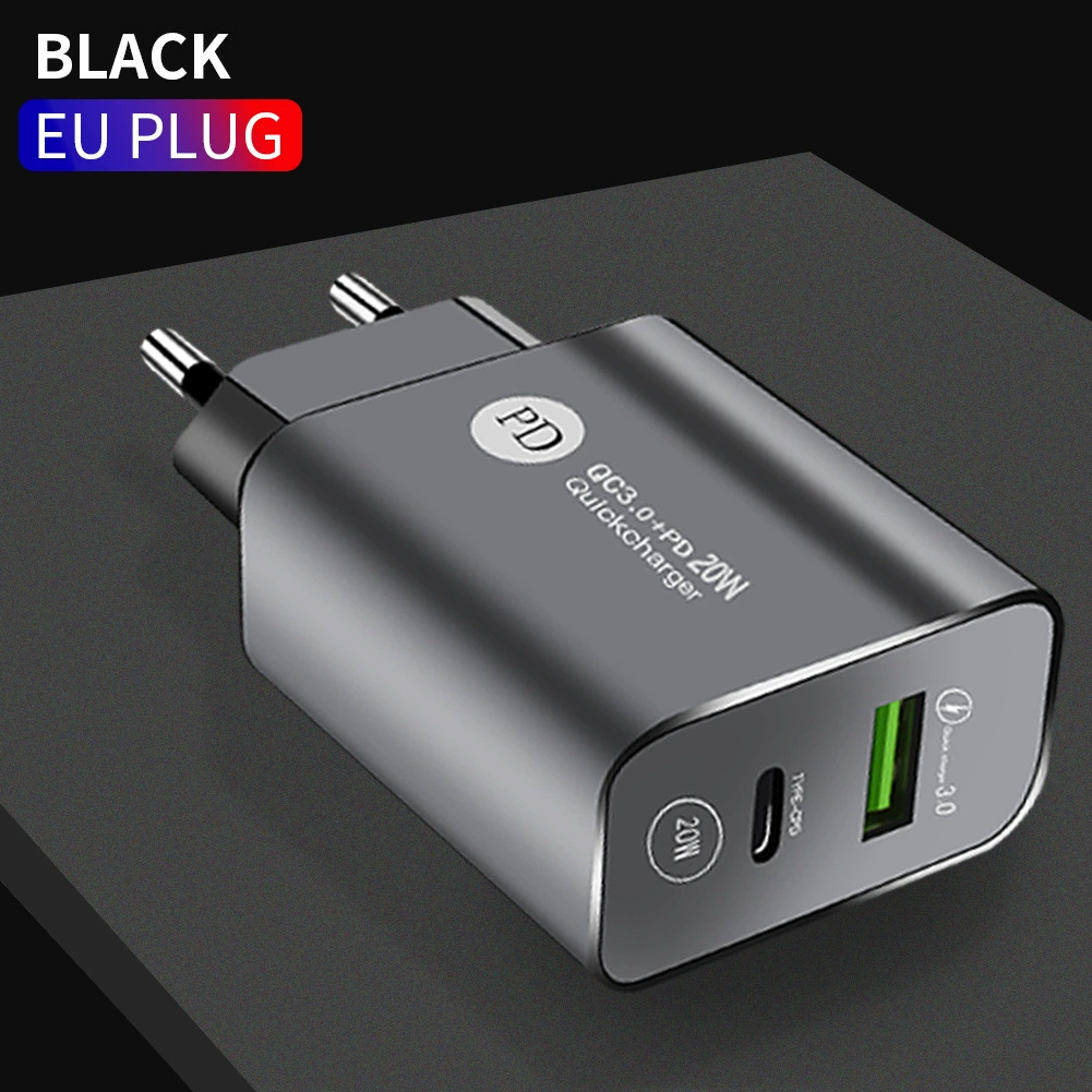 Портативное зарядное устройство PD12W, USB + Type-C, 5V 2.4A (PD/20W), европейская и американская вилки, черное/белое