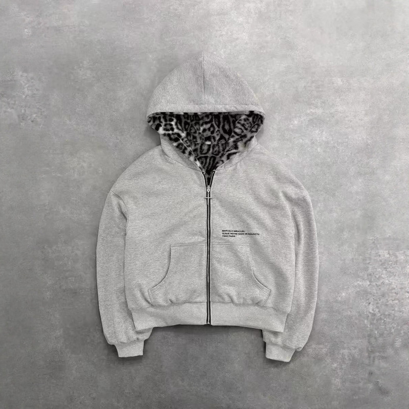 Cross-Border European and American 2025 Autumn and Winter New Style Amazon Leopard Print Hoodie Reversible Zipper Loose Sweatshirt for Men Cross-Border European and American 2025 Autumn and Winter New Style Amazon Leopard Print Hoodie Reversible Zipper Loose Sweatshirt for Men