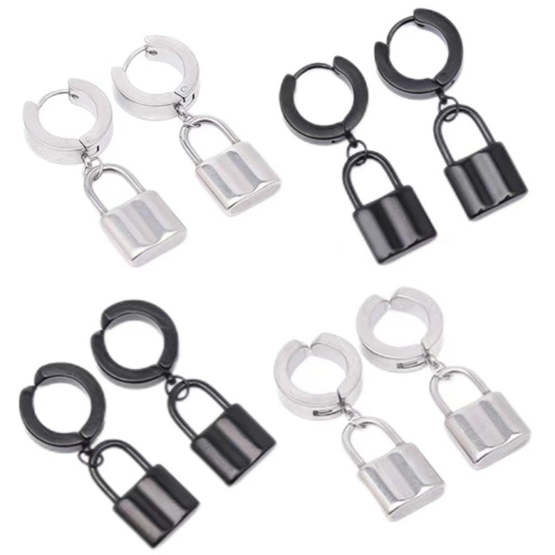 European and American fashion key lock pendant titanium steel male student personality ear clip earrings foreign trade cross-border ear jewelry stainless steel