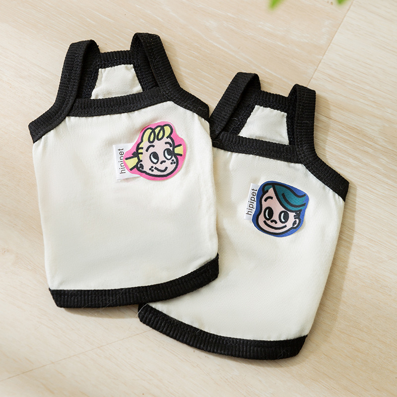 Primavera y verano perro simple borde negro niño niña pareja ropa cabestrillo gato dos pies ropa delgada de peluche para mascotas