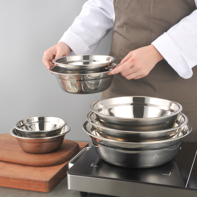 Tazón de acero inoxidable superventas en TikTok al por mayor, tazón multiusos para sopa de uso doméstico, tazón engrosado y profundo, tazón para lavar verduras en la cocina, tazón para batir huevos.