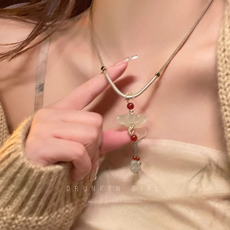 Ожерелье из плетеной веревки с подвеской из бисера лотоса для женщин, новое украшение в древнем стиле в китайском стиле, юбка с лошадиным лицом в китайском стиле династии Хань с ожерельем