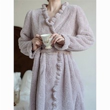 小个子睡裙新款保暖法兰绒睡袍长款珊瑚睡衣家居服浴袍加厚秋冬款