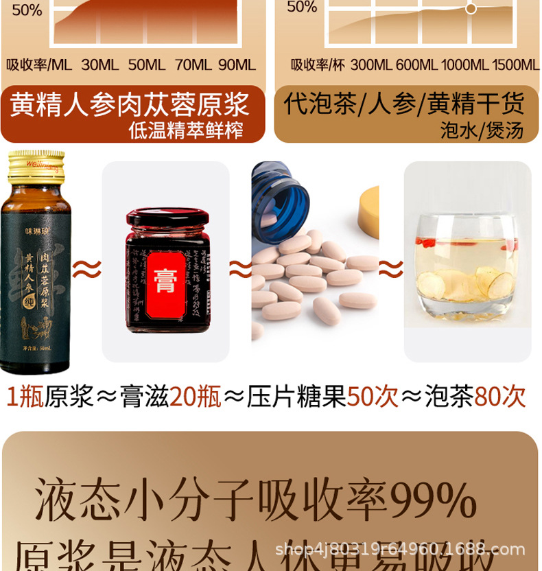Fresh Cistanche Polygonatum Ginseng NFC Original Juice Ready to Drink Herbal Wellness Beverage in use