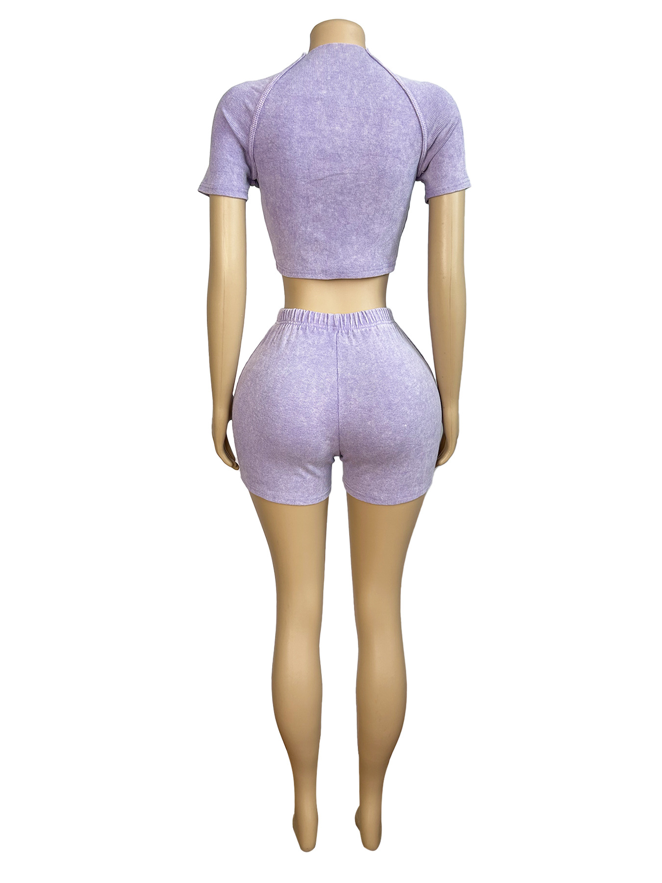 Women Clothing Thread Washed Faded Distressed Two Piece Shorts Set