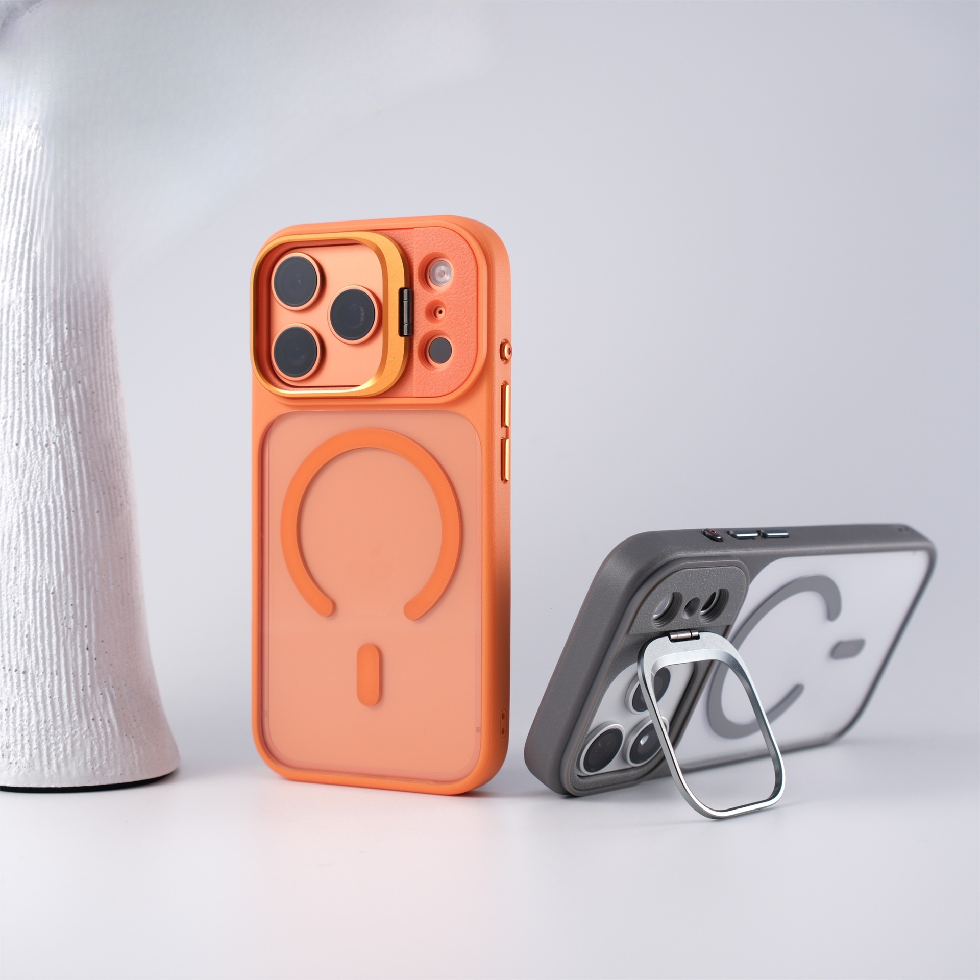 iPhone17PROMAX磨砂肤感镜头支架磁吸手机壳适用苹果16高透保护套