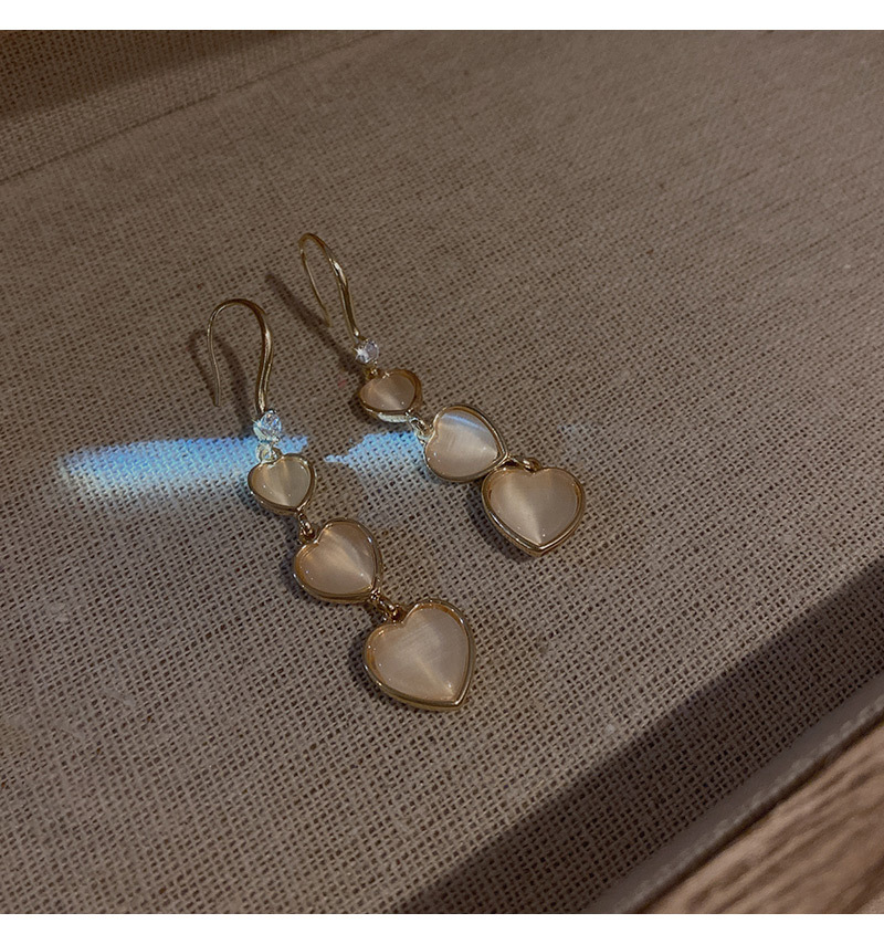 Fashion Heart Shape Copper Plating Inlay Opal Zircon Drop Earrings 1 Pair