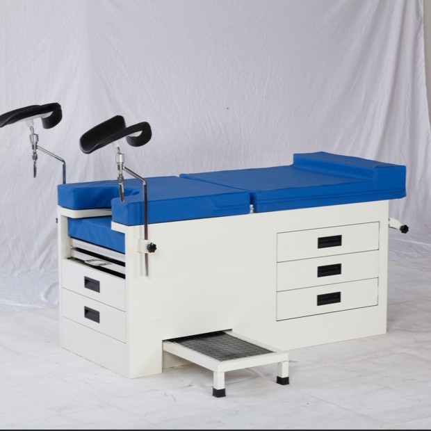 Cama de examen ginecológico manual con taburete para levantar la espalda y levantar las piernas y pisar con longitud ajustable de enfermería para clínica hospitalaria image 3
