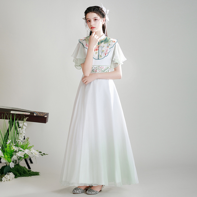 儿童国风汉服2025新中式秋冬季短袖复古长裙生日演出古筝儿童礼服