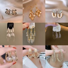 安可拉红复古精致桃心珍珠耳钉法式清新秋冬爆款蝴蝶结流苏耳饰品