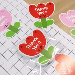 30 sheets/pack flower-shaped pink simple thank-you card coated paper gift packaging decorative card English mini thank-you card