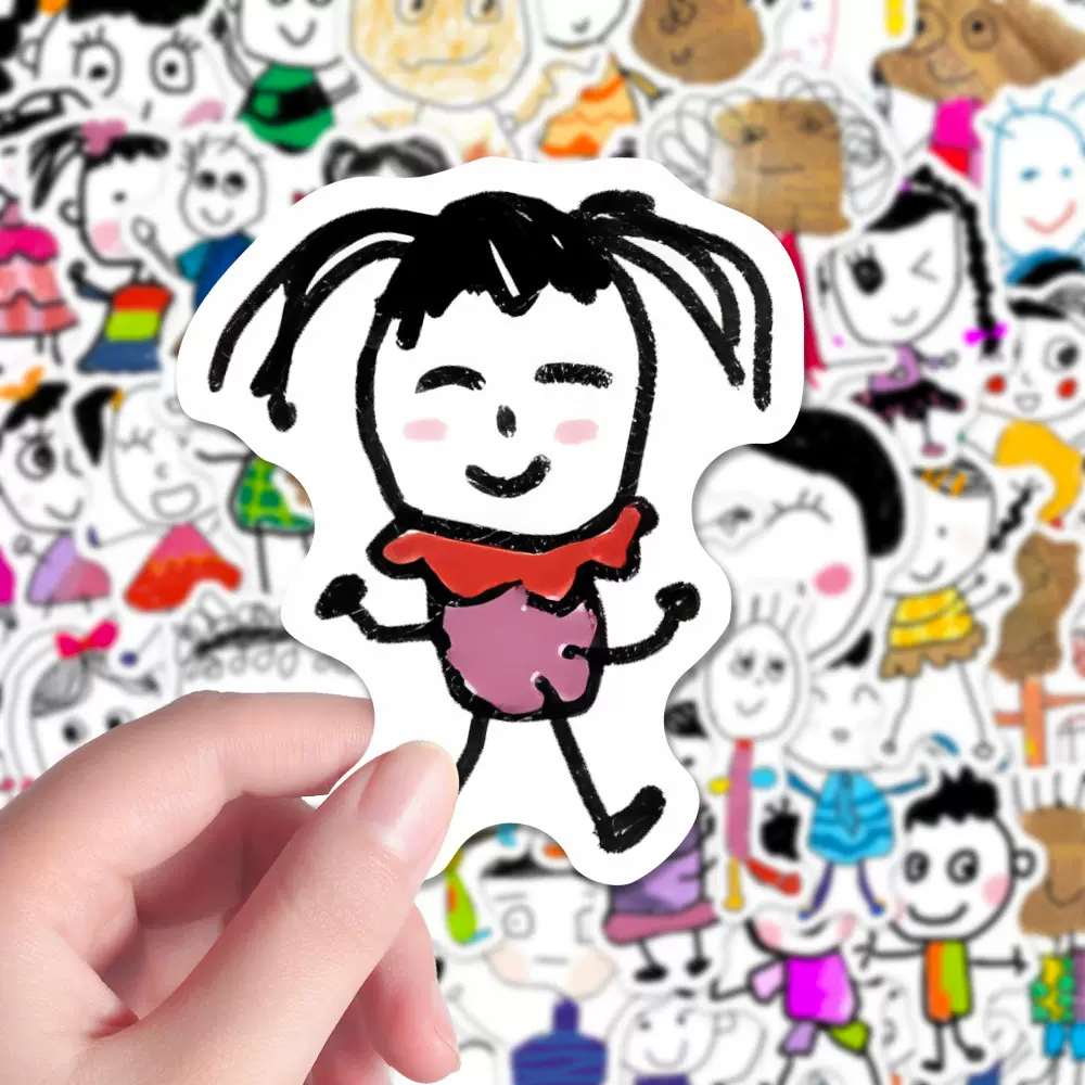 160张幼儿表征小人贴纸幼儿园可爱抽象简笔画手账本素材iPad贴画