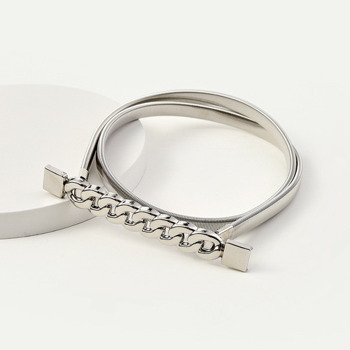 Metal elastic spring waist chain with rhinestones, fashion clothing accessories single circle waist chain, elastic sweater waist chain, thin style