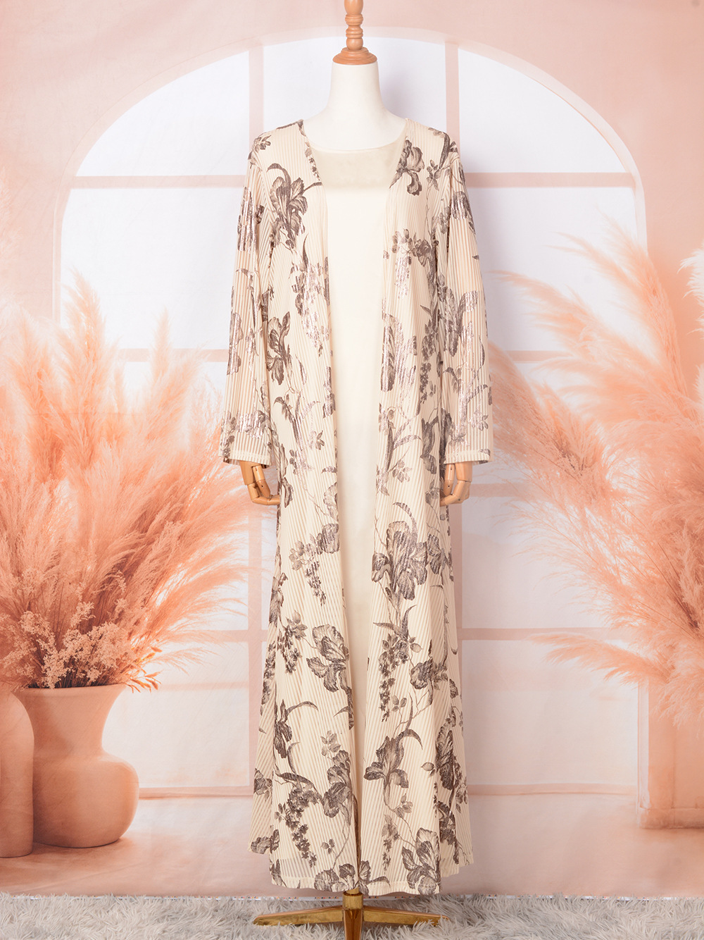 Middle East 2024 Summer New Fashion Gold-Embossed Muslim Dress Dubai Travel Cardigan Robe European And American Women's_ecoleips.com