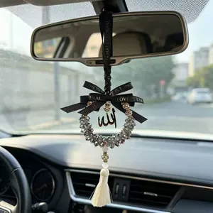 Cross-Border Multi-Faceted Crystal Beads Car Hanging Ornaments Tassel Bow Car Interior Decoration Arabic Products Direct Supply from Manufacturer