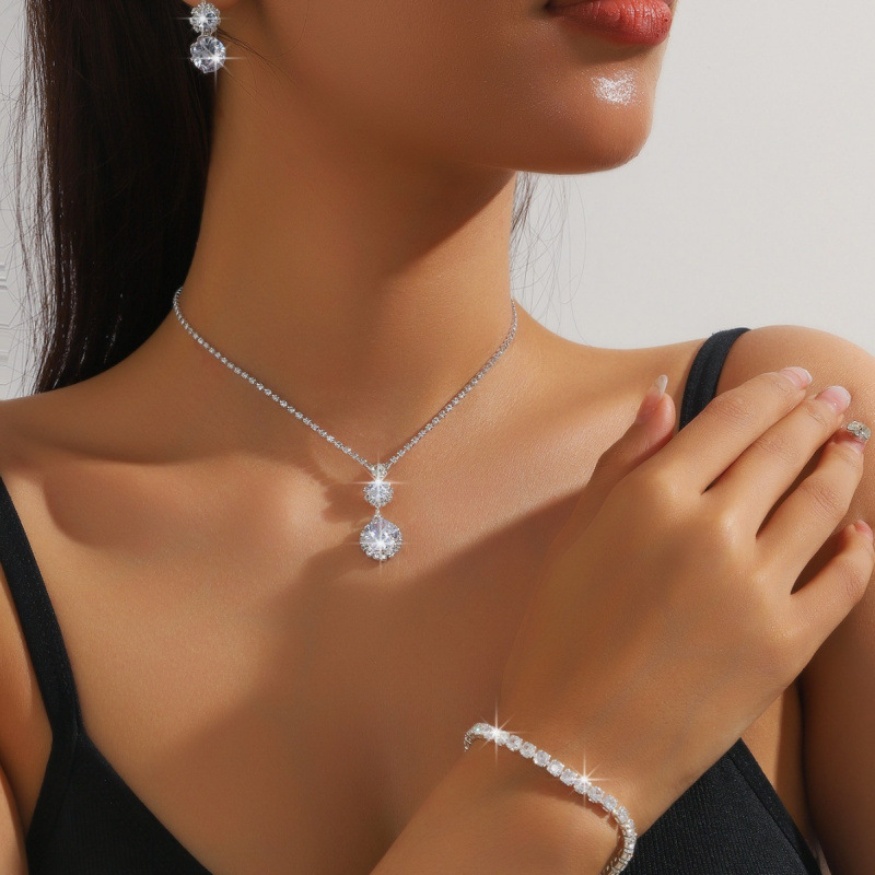 bruidsset driedelige ketting oorbellen grijpketting strass sieraden banket sieradenset_voghion.com