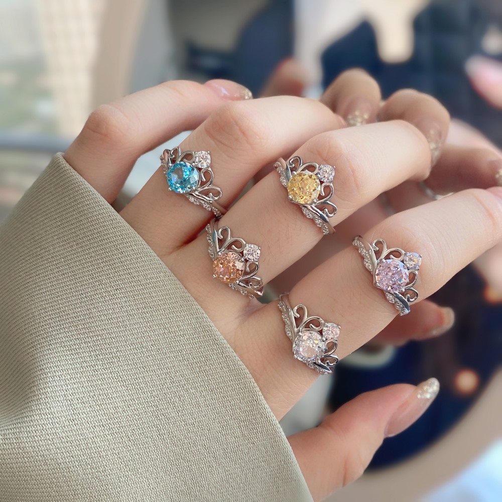 Elegant Crown Sterling Silver Plating Zircon Open Ring