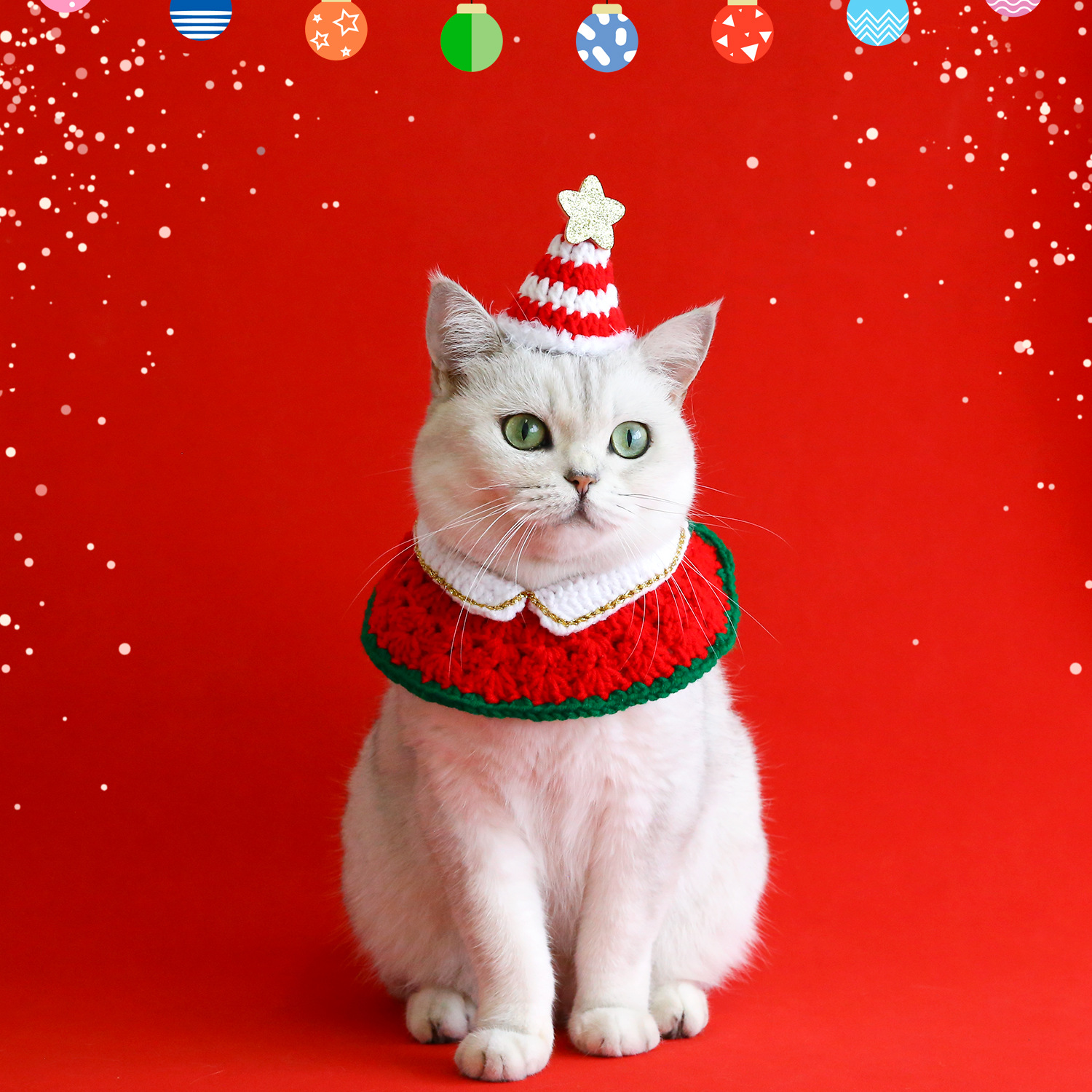 2023 gancho de mano de lana de Navidad babero del animal doméstico de punto borde dorado solapa gato perro bufanda sombrero traje