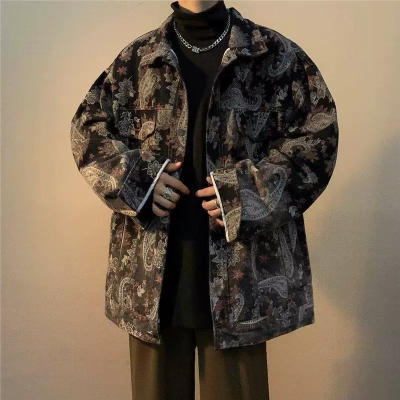 Весенний и осенний национальный прилив, высокая улица, свободная, окрашенная в цвет талии, градиент, короткая куртка, мужская повседневная рубашка