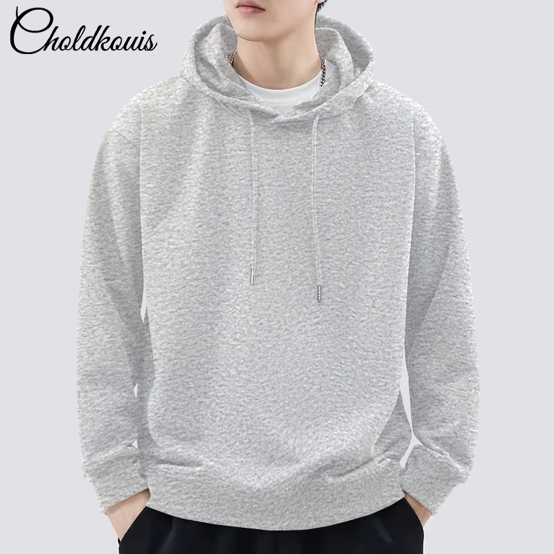 라이트 그레이 후드 스웨트셔츠 레귤러 스타일 - 솔리드 컬러 [GL]